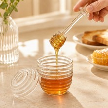 Nzm Store Kovan Şekilli Kaşıklı Bal Kavanozu, Kristal Görünümlü Mika Plastik Bal ve Reçel Sunum Kabı, Kapaklı 3 Parça Şeffaf Set