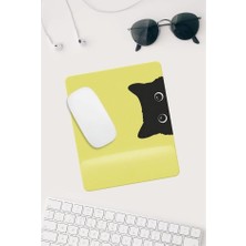 Nzm Store HOBISHOP(106) Jel Dolgulu Pvc Yüzey Sarı Kedi Çizimli Bilek Destekli Dikdörtgen Mouse Pad Mouse Altlığı. Sarı