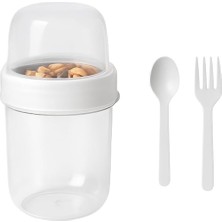 Nzm Store Pembe-Açık Mavi-Beyaz-Lacivert Saklama Kabı – 2 Katlı Taşınabilir Yemek Kabı, Kaşık ve Çatal Dahil 18X10 cm (Beyaz)