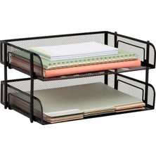 Nzm Store 2'li Paket Istiflenebilir Metal Mesh Dosya Tutucu Tepsileri, Belge Tutucu, Masaüstü Dosya Düzenleyici, Siyah