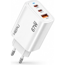 Nzm Store HP-AC07 Armor Series 67W Gan 3 Portlu Hızlı Şarj Adaptörü - 2x Type-C + Usb-A Akıllı Çipli Alev Almaz Şarj Kafası