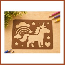 Bezos 3D Baskı Unicorn ve Gökkuşağı Çizim Şablonu - Desen Kalıbı - Kahverengi Pro