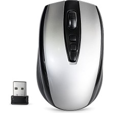 Nzm Store Kablosuz Optik Mouse: 2.4ghz USB Nano Alıcı, Ergonomik Tasarım, Sessiz Kaydırma Tekerleği ve Uzun Pil Ömürlü Gümüş-Siyah Ofis ve Oyun Mouse