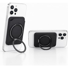 Nzm Store Telefon Kartlığı 360 Derece Döner Yüzüklü Standlı Açılabilir Kart Bölmeli Manyetik Uyumlu Telefon Arkası Kart Tutucu Pratik Cüzdan Stand Aparatı Siyah
