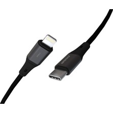Nzm Store Wahoo Type C-Lightning 27WATT Pd Hızlı Şarj Kablosu, Siyah/antrasit Metal (100 Cm)