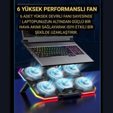 Nzm Store 6 Fanlı 12 Rgb Işık Modlu Kademe Standlı LCD Göstergeli Notebook Soğutucu Laptop Standı Soğutucu