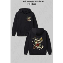 Zoka Wear Iskelet Karga Gul Cicek Tasarim2 Baskılı Fermuarlı Kapşonlu Hırka