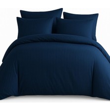 Nzm Store Çift Kişilik Lacivert Çizgili Saten Nevresim TAKIMI%100 Pamuk 200X220 - Yumuşak Dokulu Lüks Nevresim Takımı Lacivert Lacivert