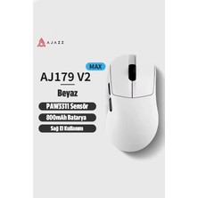 Nzm Store AJ179 V2 Max Kablosuz Gaming Mouse 12000 Dpı PAW3311 Sensör 2.4g + Bluetooth + USB 300IPS 35G 1000Hz 800MAH Ultra Hafif 56G Teflon Ayak Profesyonel Oyuncu Mouse (Beyaz)