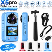 Serreha X5 Pro Dijital Kamera 200° Geniş Açı, 2 Inç IPS Ekran, Ön Arka Kamera Geçişli, Selfie Çubuğu Seti