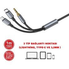Nzm Store Type-C iPhone Lightning To 3.5mm Aux Kumaş Örgülü Ses Kablosu 3 In 1 Stereo Destekli MT2811 ile Uyumlu