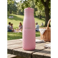 Nzm Store 500 ml Pipetli Pembe Çelik Matara/termos - Silikon Gövdeli (Plus) - 50010