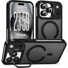 Nzm Store iPhone 18 Pro Için Kılıf Kamera Korumalı Magsafe Ile Uyumlu Kablosuz Şarj Özellikli Mat Şeffaf Renkli Standlı Lens Hediyeli Telefon Kılıfı (Siyah)