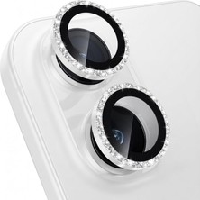 Nzm Store iPhone 16/16 Plus Ile Uyumlu Elmas Kaplı Taşlı Kamera Lens Koruyucu Alüminyum Alaşım Çerçeveli Telefon Lensi Temperli Cam Koruma (Beyaz)