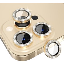 Nzm Store iPhone 13 Pro,13 Pro Max Için, Taşlı, Kamera Lens Koruyucu, Basit Kurulum, Hd Görüntü, Metal Çerçeve, 9h Temperli Cam, Çizilmeye Dayanıklı, Diamond Camera Lens Protector (Gold)