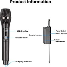Nzm Store YK-MC448 El Kablosuz Mikrofon Seti – 2.4g Uhf Wireless, 50 M Menzil, Alıcılı, Sahne Sunum Karaoke Uyumlu (Gri, Tekli Set)