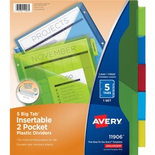 Nzm Store Big Tab 11906 Plastik Ayırma Sayfası, 2 Bölmeli, 5 Çok Renkli Ayırıcı, 24 Set