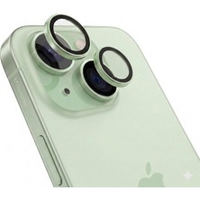 Nzm Store iPhone 15/15 Plus ile Uyumlu Safir Kamera Lens Koruyucu - Alüminyum Çerçeveli, Hizalama Aparatlı, Su Geçirmez Glue Layer,%95+ Kristal Netlikte 9h Safir Cam - Yeşil