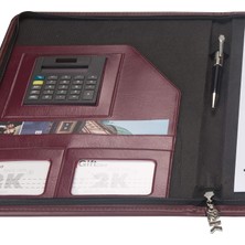 Nzm Store 413-4 Fermuarlı Lüks Sekreterlik Hesap Makineli Bordo
