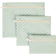 Tr 3'lü Su Geçirmez Pvc Astarlı Mint Dama Desen Islak Kuru Çantası 20 x 13/24 x 20/30 x 24 cm