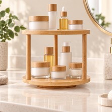 Nzm Store Bambu 2 Katlı Dönerli Sunumluk 34,5 x 20,5 Cm, Yuvarlak Tezgâh Organizeri, Baharat Kahvaltılık ve Tatlı Servis Standı