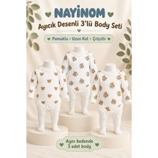 Nayinom Ayıcık Desenli 3’lü Pamuklu Fitilli Uzun Kollu Bebek Body Seti 0-3 Ay