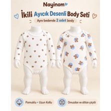 Nayinom Ayıcık Desenli 2’li Pamuklu Fitilli Uzun Kollu Bebek Body Seti 0-3 Ay