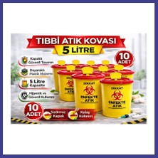 Bezos Tıbbi Atık Kovası 5 Litre 10 Adet Kapaklı Tıbbi Atık Kutusu Enfekte Atık Kovası Mrl