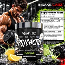 Insane Labz Psychotic Test Energy Pump Boosting Preworkout Dmae Bitartrate D-Aspartic Acid Creatine Hcl And Glycerol Monostearate 30 Servings Lemon-Lime