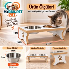 Myreal Pet Yükseltilmiş Kedi Köpek Mama ve Su Kabı Standı 2X350 ml Paslanmaz Çelik Kaseli Beyaz