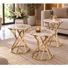 Sofmina 3'lü Zigon Sehpa Takımı Siyah Camlı Krom Metal Ayaklı Modern Salon ve Oturma Odası Sehpası