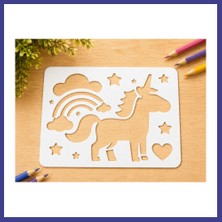 Bezos 3D Baskı Unicorn ve Gökkuşağı Çizim Şablonu - Desen Kalıbı - Beyaz Mrl