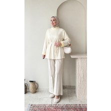 Miraydin Butik Kadın Belden Bağlamalı Ekose Detaylı Uzun Tunik - Sarı