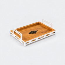 Iroko Ağacı ve Lazer Kesim Metal Servis Tepsisi, 30 × 20 × 7 cm