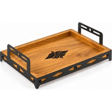 Iroko Ağacı ve Lazer Kesim Metal Servis Tepsisi, 30 × 20 × 7 cm