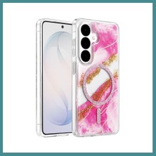 Bezos Onegif Samsung Galaxy S26 Uyumlu Lotus Simli Magsafe Kapak - Pembe Mac