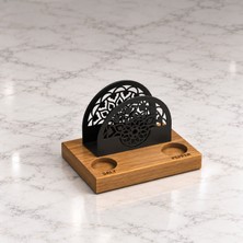 Iroko Ağacı ve Metalden Yapılmış, Tuz ve Biber Bölmeli Peçete Tutucu, Masa Üstü Yemek Düzenleyici