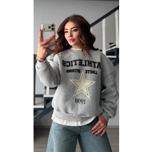 Elisin Gri Yıldız Baskılı Basic Detaylı Sweatshirt