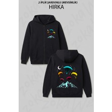 Zoka Wear Yamac Parasutu - Paragliding Baskili Unisex Siyah Tisort Baskılı Fermuarlı Kapşonlu Hırka