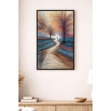 Renkli Ağaçlar ve Sonsuz Yol Soyut Manzara Sanatı Modern Dekoratif Duvar Tablosu (Çerçeve Seçenekli)