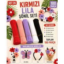 Modellino 100 Adet 30CM Tüylü Tel Şönil – Kırmızı Lila Seti – 5 Renkten 20'şer Adet / Kırmızı, Somon, Lila, Beyaz ve Siyah