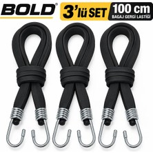 Bold Bagaj Gergi Lastiği Siyah 3'lü Set – 100 cm – Çift Metal Kancalı Elastik Yük Sabitleme Lastiği