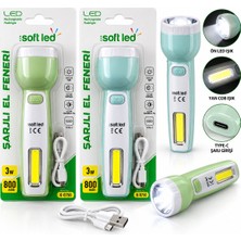 sbodurhome 2ın1 Softled Şarjlı El Feneri USB - Type-C Şarjlı 2W LED - 1W Cob LED K-0750 (4887)