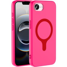 Lopard Apple iPhone 17E Kılıf Cıvıl Cıvıl Magsafe Şarjlı Kılıf Silikon Kapak Koyu Pembe Magsafe Telefon Kılıfı