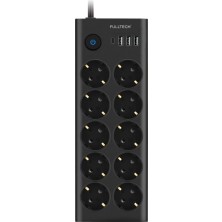 Nacario Nekuba Type-C Port Girişli Akım Korumalı 10'lu Priz, 3 Usb, 1 Type-C Giriş, Isıya Dayanıklı, Grup Priz, Çoklu Uzatma Kablo, Siyah, 1.4 Metre