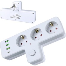Nacario Günceçarşı Termal Akım Korumalı 3'lü Duvar T Priz, 3xusb 1xtype-C 20W (Tip C), Çocuk Korumalı, Isıya Dayanıklı Topraklı Üçlü Priz, 2500W