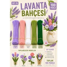 Modellino 100 Adet 30CM Tüylü Tel Şönil – Lavanta Bahçesi Seti – 5 Renkten 20'şer Adet / Lila, Somon, Beyaz, Haki Yeşil ve Koyu Yeşil