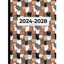 Nacario Independently Published 5 Year Diary 2024-2028 | A4 Serious Cat Crowd (Hardcover): Month To View Planner With Uk Holidays, Moon Phases, Birthdays & Celebrations, Contacts, Passwords (Five Years)