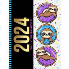 Nacario 2024 Daily Organizer: Hardcover / 8.5X11 Large Dated/one Page Per Day/with Note Section - To Do List - Hourly Time Slots - Schedule/jan To Dec / ... / Cartoon Sloth Donut Art On Sprinkle Pattern