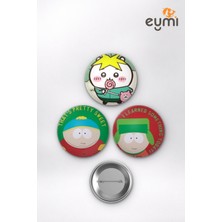 Eymi Design South Park Eric Cartman ve Kyle Broflovski Animasyon 58 mm Iğneli Buton Rozet Seti 3’lü